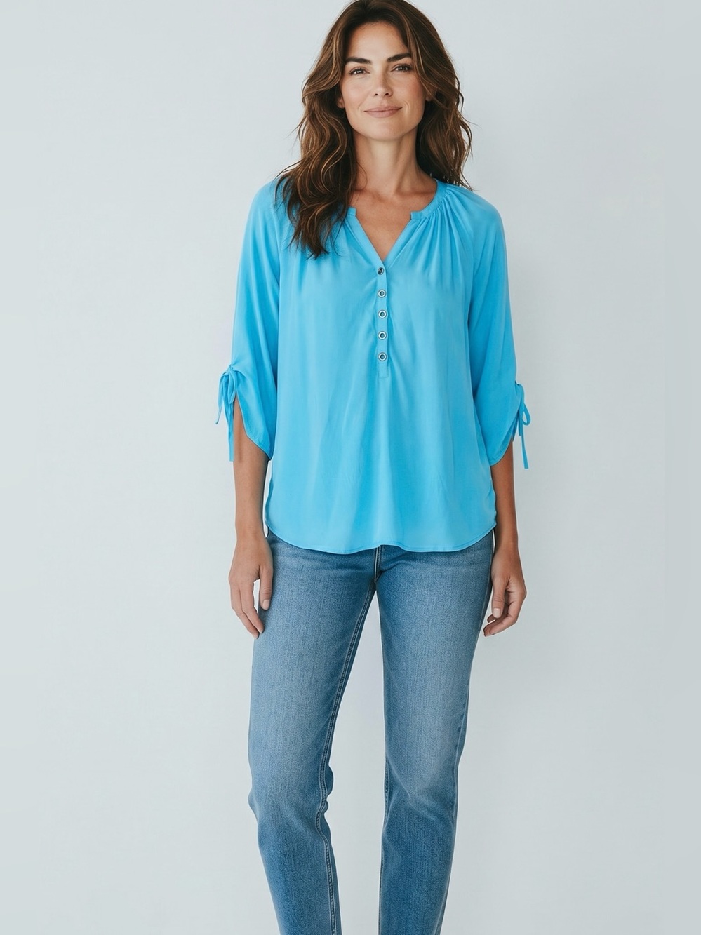 Yumi Kim Henley Button Silk Blouse // Blue // Medium
